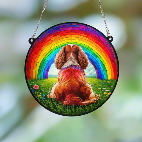 Cavalier King Charles Spaniel Rainbow Bridge Stained Glass Effect Suncatcher